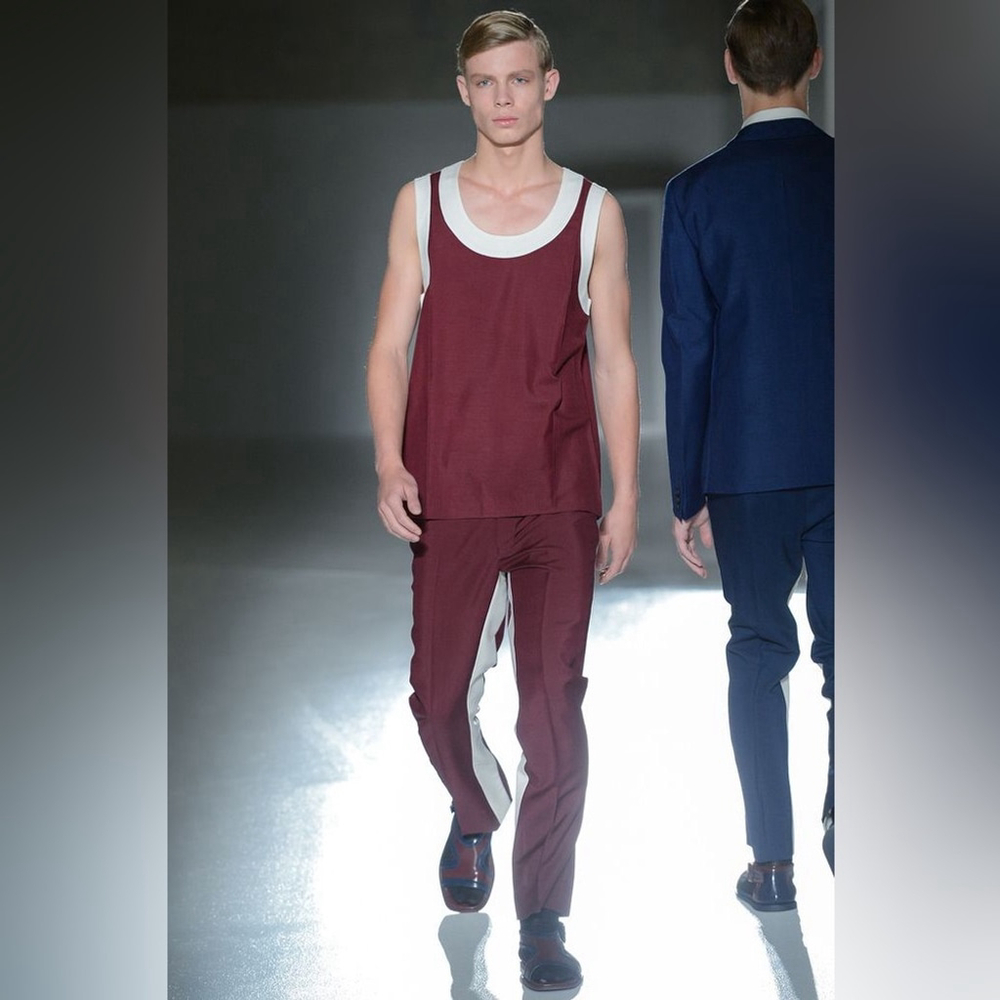 Prada Men’s Leather Sandals Blue and Burgundy SS13 Runway Rare Find US10